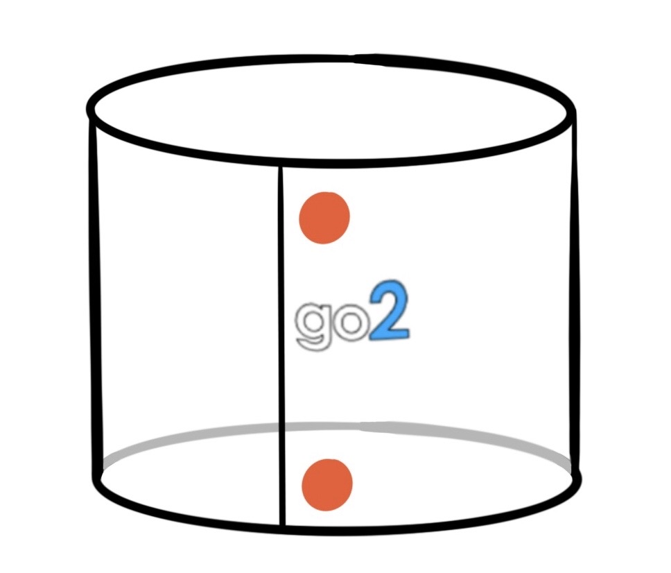 A larger diameter clear cylinder with orange snaps represents the go2 in go mode